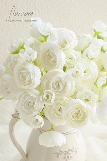 Floroom Ranunculus Artificial Flowers 18 Pcs Ivory Faux Silk Mini Ranunculus Bulk Fake Wedding Filler Flowers for DIY Bouquets, Centerpieces, Bridal Shower Decorations & Arrangements