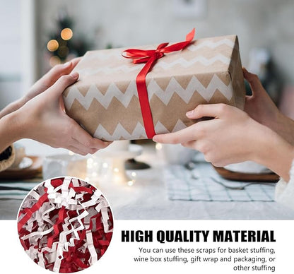 ZEBMOON 1 LB Red White Crinkle Cut Paper Shred Filler Great for Gift Wrapping, Basket Filling, Birthday, Wedding, Halloween, Thanksgiving, Christmas Day, New Year Party Decorations Filling Supplies