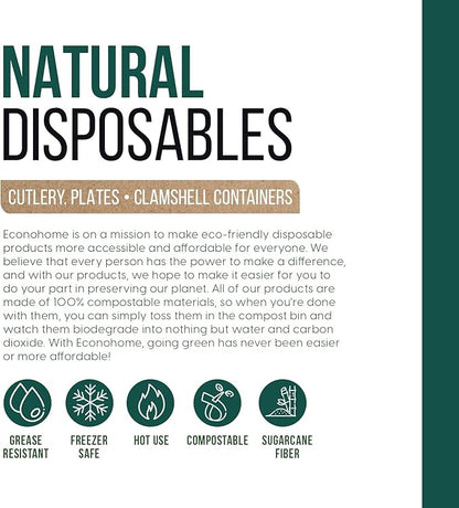 EconoHome 9 Inch Compostable Paper Plates [125-Pack] - Eco-Conscious Disposable Plates Made of Bagasse or Sugarcane Fiber - Microwave, Refrigerator-Safe - Heavy Duty Paper Plates for Dinner