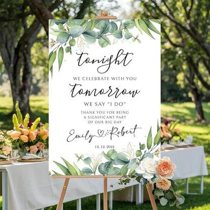 Personalized Rehearsal Dinner Welcome Sign, Rustic & Elegant Wedding Decor, 12''x18'' Plastic Sign with Free Standing Mount, Perfect for Wedding Rehearsal Dinner, Home Decor, Indoor, Outdoor