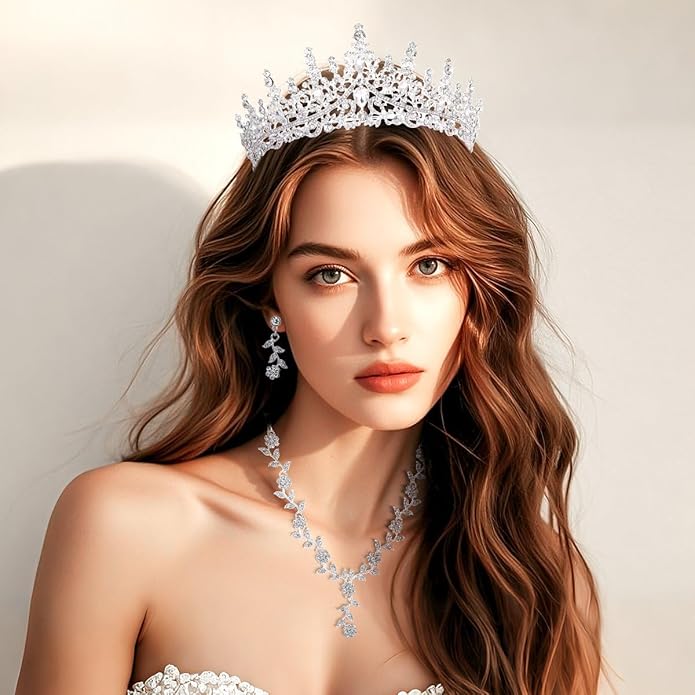 Kamirola Tiaras and Crowns for Women,Tiaras Earrings Necklace, Crystal Bridal Jewelry Set (TR48)
