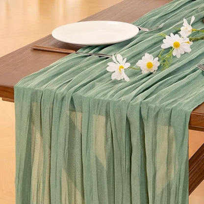 Socomi 6pcs Sage Green Cheesecloth Table Runner Fall Thanksgiving Boho Rustic Gauze 120 inch 10FT Cheese Cloth Runner for Wedding Party Baby Shower Home Decor Holiday Decorations