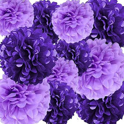 We Moment Purple Paper Pom Poms Decorations for Wedding Girl Party Birthday Purple Party Decoration Ceiling Wall Hanging Tissue Flowers Decorations 12pcs