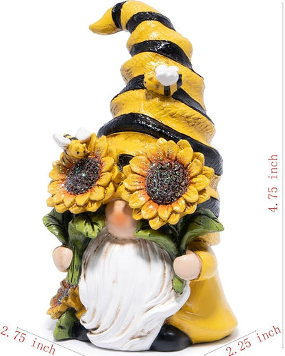 Hodao Spring Bumble Bee Gnome Figurine - Cute Garden Decor with Sunflower Accents, Yellow Bee Statue for Spring Home Table Decor, Unique Gifts for Nature Lovers