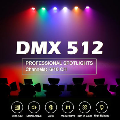 200W LED Stage Light, COB Par Lights with Barn Doors, DMX Blinder Stage Lighting Sound Activated for Wedding Live Show Christmas Party (6 Colors 1PC)