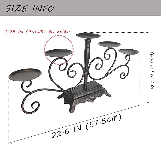 Fireplace Candle Holder 5 Candelabra for Pillar Candles Black Candle Stand - Iron Table Tealight Candle Holder Decor (5 Candelabra Pillar)