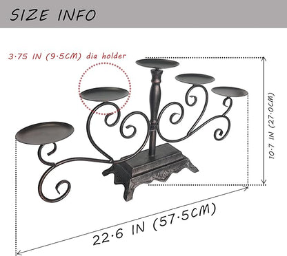Fireplace Candle Holder 5 Candelabra for Pillar Candles Black Candle Stand - Iron Table Tealight Candle Holder Decor (5 Candelabra Pillar)