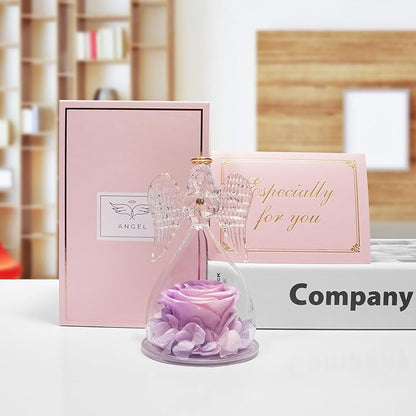 Miofula Preserved Flower Rose Birthday Gifts for Mom, Angel Figurines with Forever Real Rose Gifts for Her Mom Grandma, Angels Gifts for Mothers Day Christmas Anniversary Thanksgiving Birthday Gifts