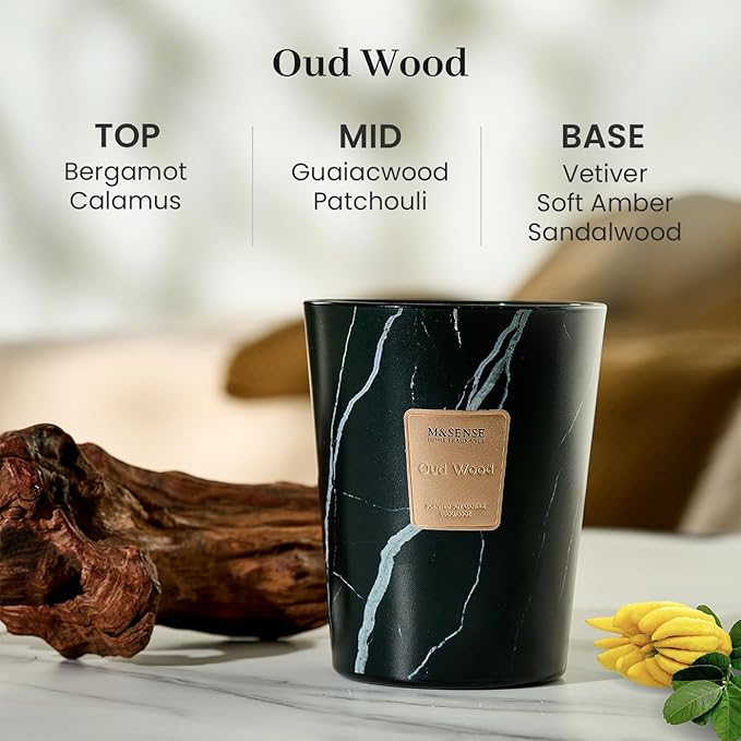 M&SENSE Extra Large Candle 35oz 150H OudWood Scented, 3 Wick Highly Scented Jar Candles, XL Large Christmas Gift Candle for Women, Long Lasting Burning for Holiday, Thanksgiving, Christmas