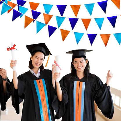 Orange Blue Party Decorations Metallic Fabric Triangle Pennant Flag Bunting Banner Garland for Birthday Baby Shower Graduation Bridal Shower Wedding Bachelorette Engagement Space Theme Party Supplies