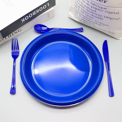150 Pack Dark Blue Plastic Silverware, Blue Plastic Utensils Heavy Duty, 50 Forks, 50 Knives, 50 Spoons for Birthday, Graduation, Memorial Day, Flag Day, 4th of July