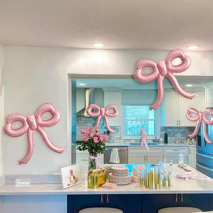 4 Pcs Pink Bow Balloons Bow Party Decorations for Girl Women Pink Bow Birthday Decorations Giant Foil Balloon for Baby Shower Bridal Engagement Wedding Decor Bachelorette Party Supplies