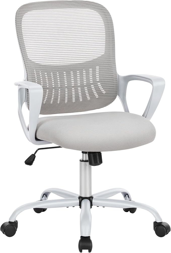 Sweetcrispy Ergonomic Mid-Back Mesh Home Office Desk Chair with Wheels, Lumbar Support, and Comfortable Armrests for Home, Bedroom, Study, Office