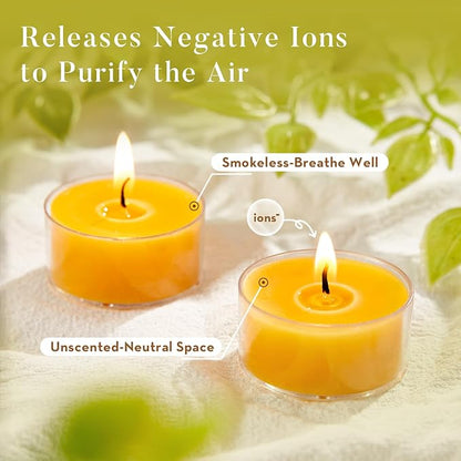 Unscented Beeswax Tea Lights Candles 30 Pack, 4 Hours Long Burning Handmade Yellow Tealight Candles, Clear Cup Smokeless Beeswax Candles for Wedding, Christmas Lights, Centerpiece & Home Decor