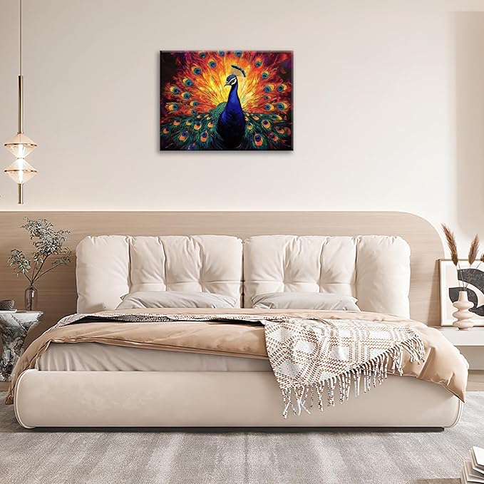 Peacock Wall Art, Elegance Peacock Pictures Wall Decor, Colorful Animal Canvas Prints Painting, Framed Artwork For Bathroom Living Room Office Bedroom Dining Room 16"X12"