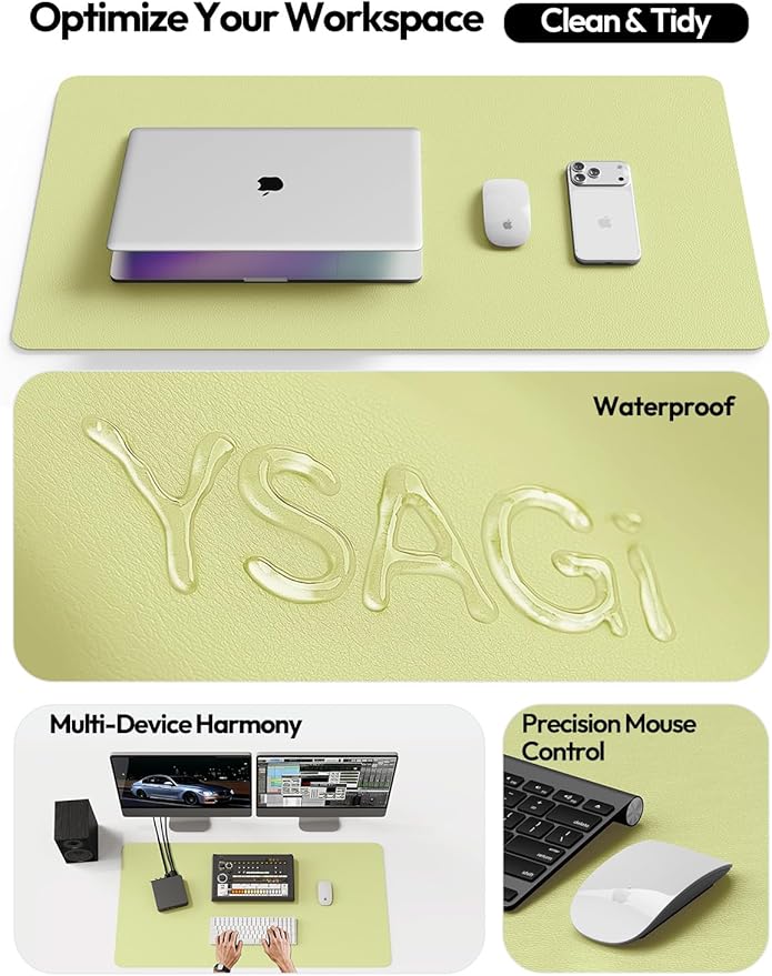 YSAGi Leather Desk Protector, Office Mat, Large Mouse Mat, Non-Slip PU Leather Blotter, Laptop Desk Mat, Waterproof Writing Pad for Office and Home (Peak Green, 31.5" x 15.8")