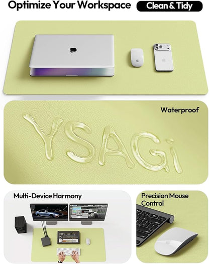 YSAGi Leather Desk Protector, Office Mat, Large Mouse Mat, Non-Slip PU Leather Blotter, Laptop Desk Pad, Waterproof Writing Pad for Office and Home (Peak Green, 47.2" x 23.6")