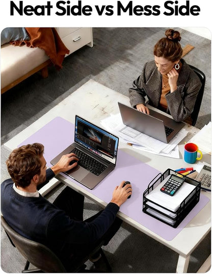 YSAGi Leather Desk Protector, Office Mat, Large Mouse Mat, Non-Slip PU Leather Blotter, Laptop Desk, Waterproof Writing Pad for Office and Home (Light Purple, 35.4" x 17")