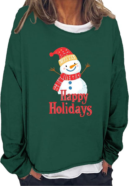 LOAIHA Merry Christmas Sweatshirt Crewneck Snowman Graphic Shirts Christmas Tree Sweater Long Sleeve Xmas Hoodie Pullover