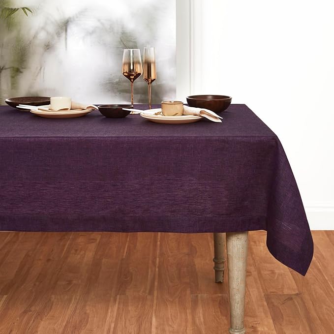 Solino Home Linen Tablecloth 60 x 144 Inch - 100% Pure Linen Grape Table Cloth for Rectangular Tables - Athena, Machine Washable Cloth Tablecloth for Fall, Autumn, Christmas, New Year