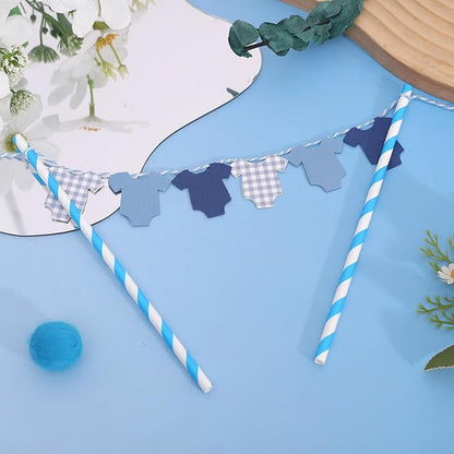 Blue Baby Shower Cake Topper - Blue Bodysuit Gingham Cake Topper,Gender Reveal Decor,Baby Shower Cake Decorations,Gingham Onesie Party Decorations (blue-2)