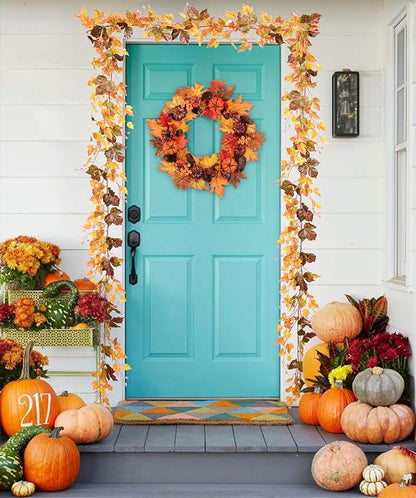 2 Pack Fall Maple Leaf Vine Clearance, 6.5 Ft/Piece Hanging Vine Garland Artificial Autumn Foliage Thanksgiving Decor for Home Wedding Fireplace Party