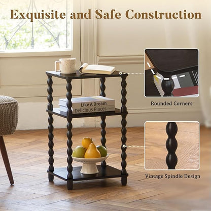 Side Table, Small End Table with Storage Shelf, Vintage Nightstand Bedside Table for Living Room, Bedroom, Office and Small Spaces (Black)
