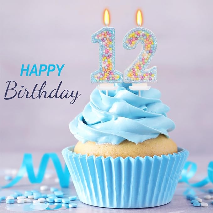 Blue Birthday Candles - Number 12 Candle, Colorful Macaron Candles, 12 Birthday Decorations for Girls Boys, Cake Decorations, Theme Party Supplies (Blue)