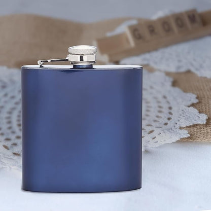 Murano Stainless Steel Hip Flasks 6 oz. Set of 10, Bulk Pack - Screw on Cap, Great for Wedding Party Gifts, Groomsmen Gifts, Outdoor Activities - Blue
