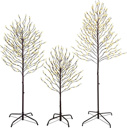 3ft & 5ft & 6ft Twinkling Twig Trees Set, with Warm White Lights, Indoor Outdoor Christmas & Wedding Decor(3 Sizes Pack)