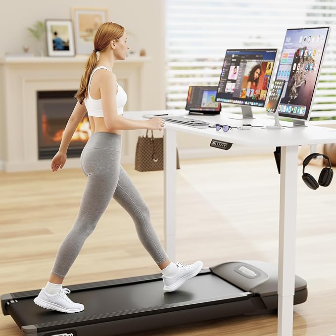 Furmax Electric Standing Desk, 63 x 24 Inches Sit Stand up Desk, Sit Stand Height Adjustable Home Office Desk with 4 Height Position Memory - with Splice Board (White, 63)