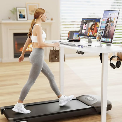 Furmax Electric Standing Desk, 63 x 24 Inches Sit Stand up Desk, Sit Stand Height Adjustable Home Office Desk with 4 Height Position Memory - with Splice Board (White, 63)