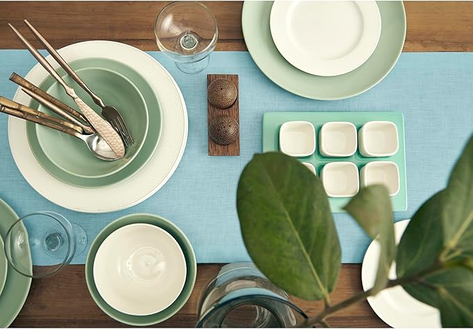 Solino Home Linen Aqua Blue Table Runner 108 Inches Long - 100% Pure Linen 14 x 108 Inch Table Runner for Dining, New Year - Fete
