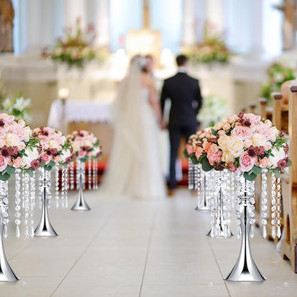 Unittype 20 Pcs Wedding Centerpieces for Tables 13 Inch Tall, Crystal Flower Stand Floral Vases for Tabletop Flower Arrangement Stand Valentines Gift Baptism Christmas Party Decor (Silver)