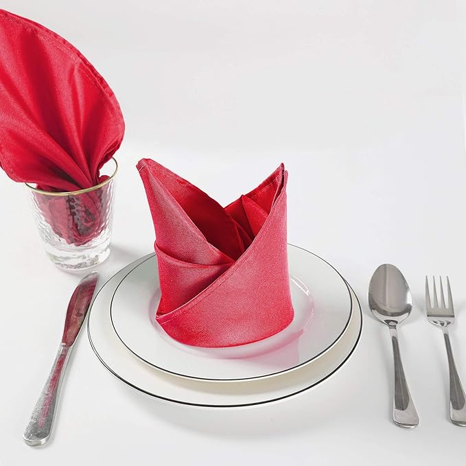 Cloth Napkins 20x20 inch Washable Polyester Dinner Napkins Soft Table Napkins for Wedding Party Dining Banquet(Red,25PCS)