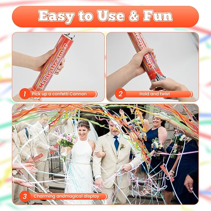 Confetti Poppers Multicolor Confetti Cannon 12 Inch Streamer Cannon 12 Pcs Multicolor Party Popper Cannon Streamer Poppers Bulk for Wedding Birthday Graduation Baby Shower Christmas New Year