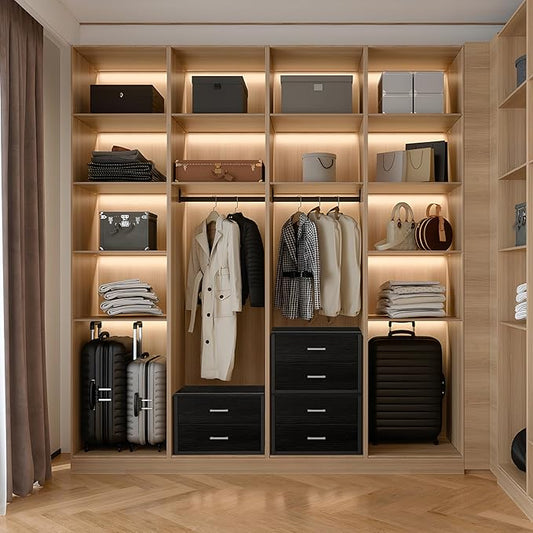 BOLUO Stackable Storage Drawers Closet Organizers and Storage Fabric 2 Drawer Dresser for Bedroom Set of 2 Black Modern