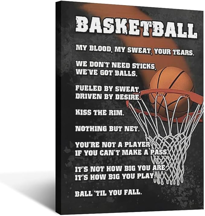 Basketball Wall Art, Basketball Life Lessons Pictures Wall Decor, Sports Quotes Canvas Prints Painting, Framed Artwork Office Home Decor For Bathroom Bedroom Dining Living Room 24L" x 16W"