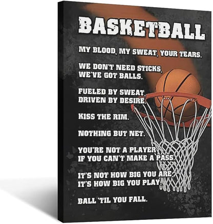 Basketball Wall Art, Basketball Life Lessons Pictures Wall Decor, Sports Quotes Canvas Prints Painting, Framed Artwork Office Home Decor For Bathroom Bedroom Dining Living Room 24L" x 16W"
