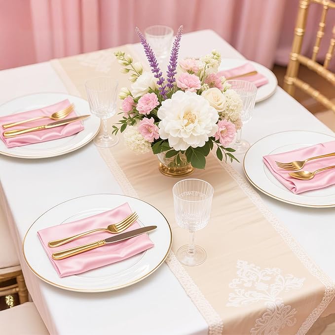 Bailarina 40 Pack Pink Satin Napkins,17x17 Inches Wedding Napkins Square Soft Silky Table Napkins Bulk Decorative Elegant Cloth Napkin for Party Decoration, Banquet,Wedding,Graduation