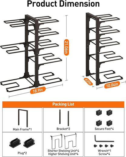 ORDORA Pots and Pans Organizer under Cabinet, 20.8" Height Heavy Duty 120LBS Pots Pans Organizer Rack for Cabinet 8-Tier Adjustable for Big Stockpots, Dutch Oven, Cast-iron Pan, Heavy Cookware, Bronze