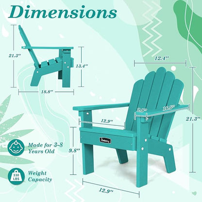 FUNBERRY Kids Outdoor Chair, CPC Certified HDPE Kids Adirondack Chairs Set of 2, All Weather Easy Installation Toddler Outdoor Chair with Ergonomic Design for Patio, Garden, Picnic, Backyard, Beach