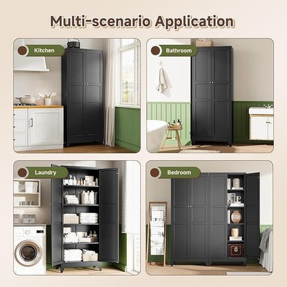 Letaya 75" H Metal Storage Cabinet with 2 Doors and 4 Shelves,Tall Kitchen Pantry Cabinets,Farmhouse Utility Pantry Organizers for Cupboard/Dining/Bathroom/Home Office/Garage Room,Black