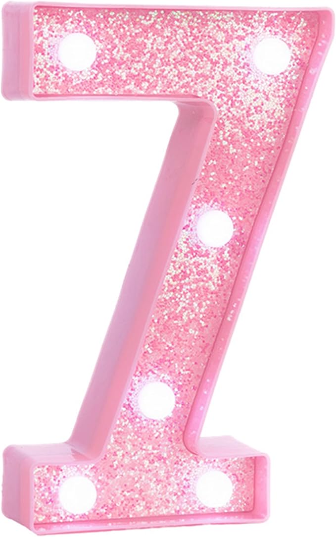 Pink LED Light Up Marquee Numbers, Glitter Lighted Numbers Signs Battery Operated for Girls 7th 17th Birthday Party Decorations, Room Table Top Wall Decor, Pink Number 7 with Cool White Lights