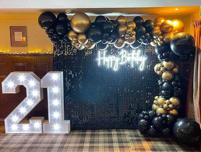 Shimmer Wall Backdrop Black Square Sequin Wall Panel Backdrop Decor for Wedding, Anniversary, Birthday, Party, 36 Panels