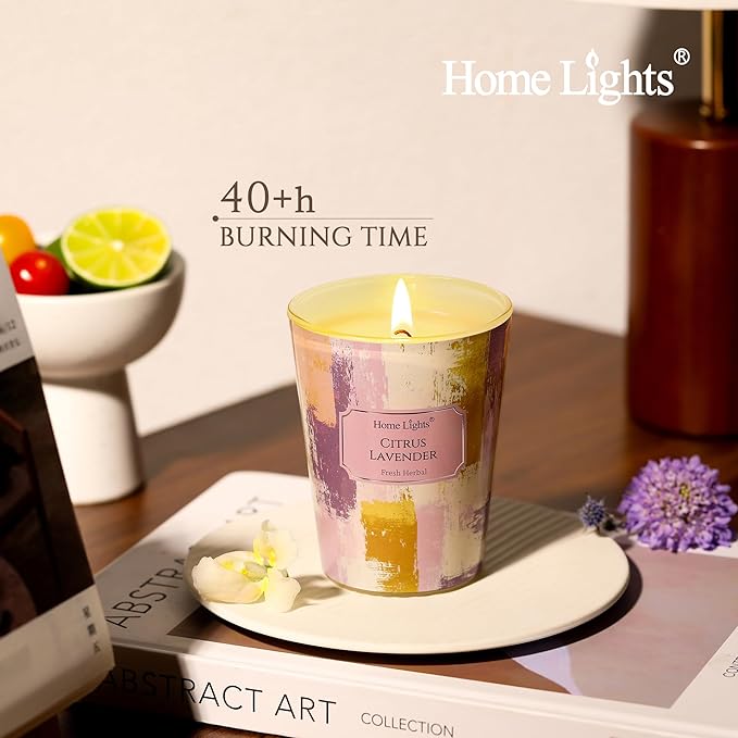 HomeLights Citrus Lavender Scented Candles | 6.7oz Soy Candles Scandinavian Minimalist Design Large Candle Jars | Ideal Candle Gifts for Events, Home Decor Stress, Relief & Relaxation