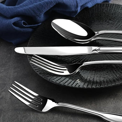 Silverware Set for 8, Stainless Steel Cutlery Set with Wide Handles, Mirror Polished Utensils Spoons and Forks Set, Dishwasher Safe (Silver, 40 Pieces for 8)