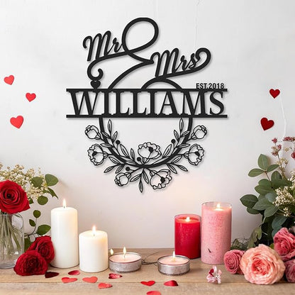 Personalized Anniversary Wedding Gifts for Couples, Custom Metal Sign with Couples Name and Date, Family Name Sign, Metal Art Wall Decor, Home Decor, Engagement Bridal Shower Gifts Color06