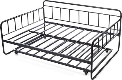 Amazon Basics Full Size Daybed and Twin Size Trundle Bed Frame Set, Space Saving Steel Slat Support, Sturdy Metal Design, Easy Assembly, Black