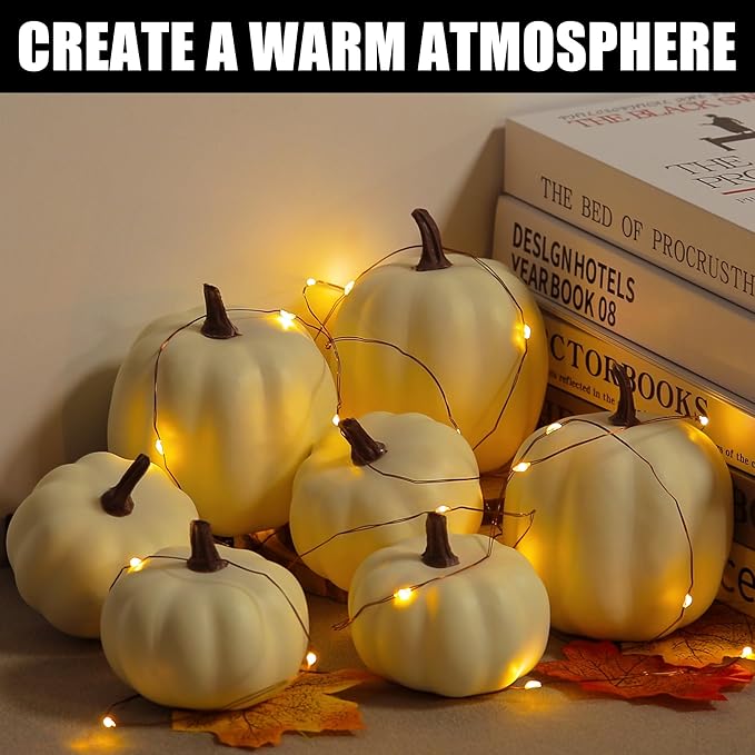Artgar Pumpkin Decor - White Artificial Pumpkins - 8 PCS Foam Pumpkin Set for Fall Halloween Thanksgiving Harvest Holiday DIY Decor for Home Tabletop Mantel Decoration